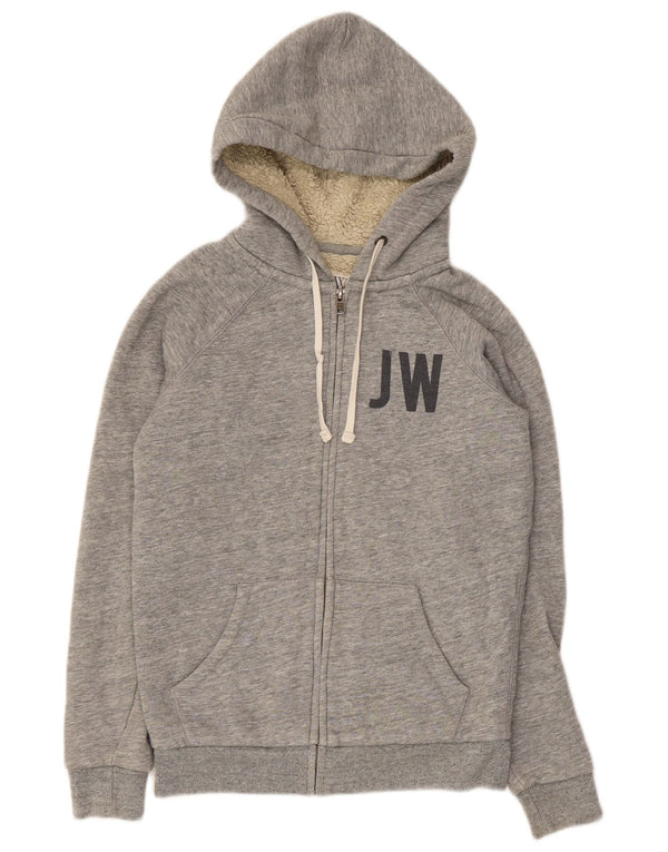 Jack Wills Damen Graphic Sherpa Zip Hoodie Pullover UK 8 Small Grau Baumwolle