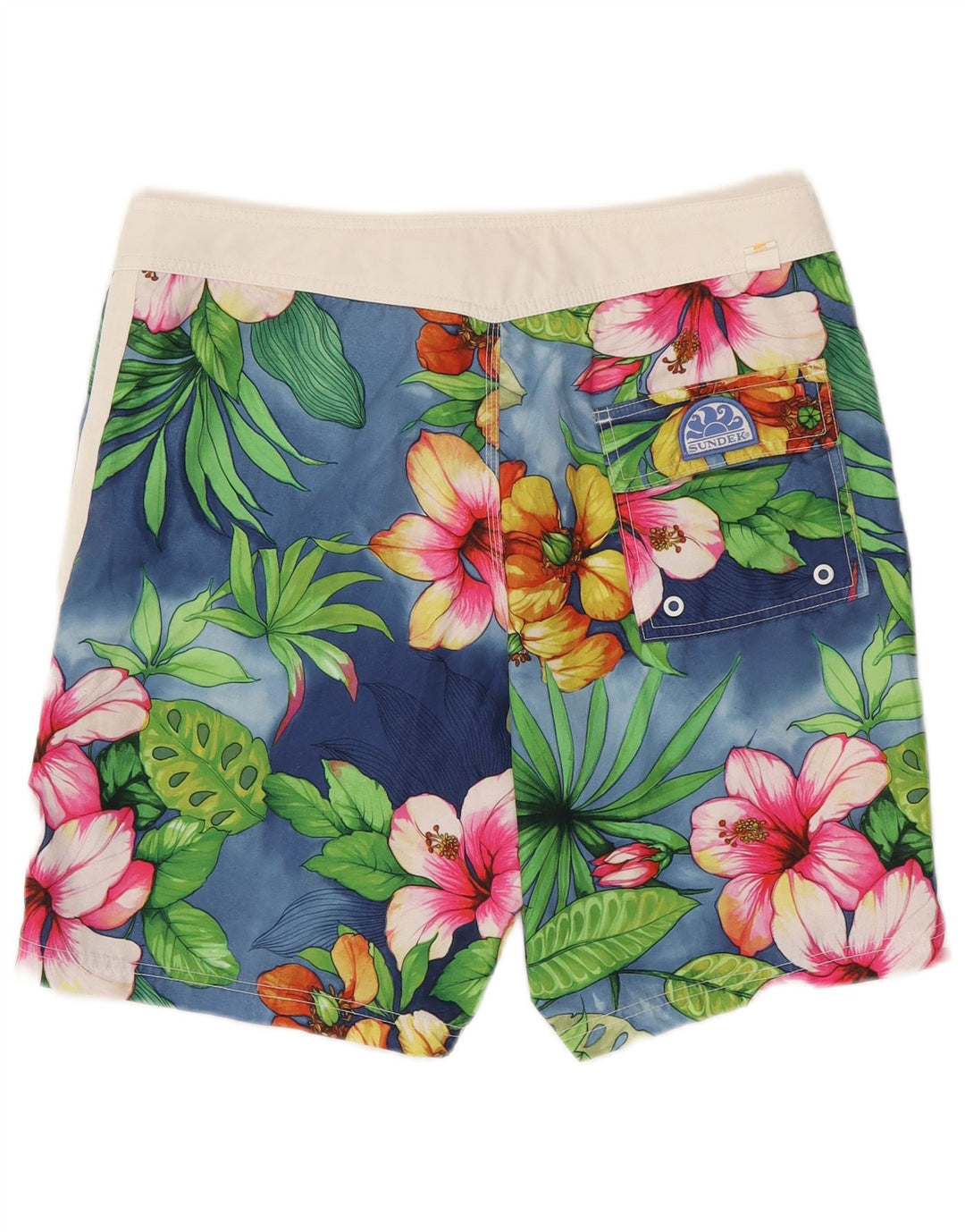 Sundek Herren-Badeshorts, mittelblau, geblümt, Polyester, hawaiianisch