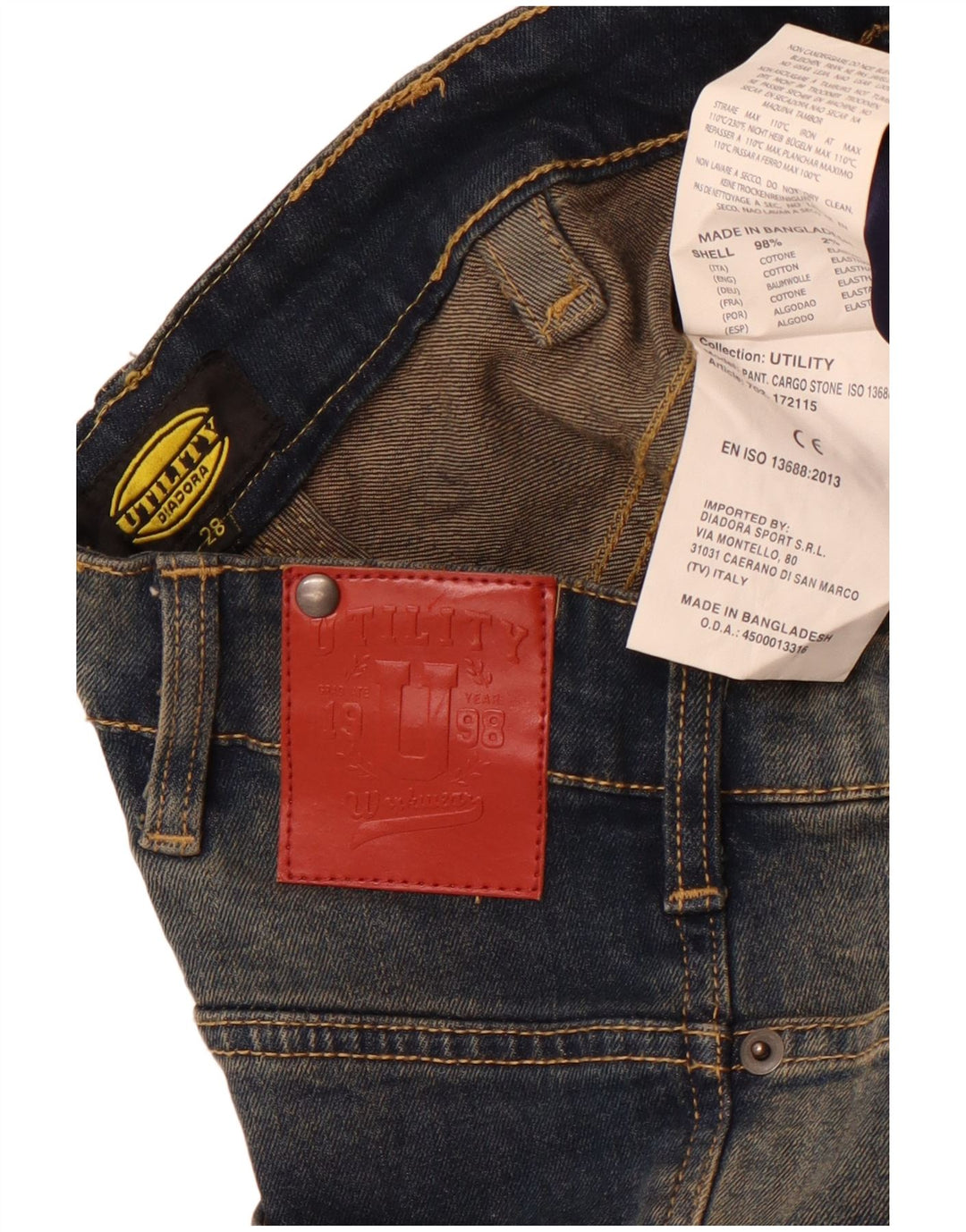 Diadora Damen Cargo Slim Jeans W28 L32 Marineblau Baumwolle