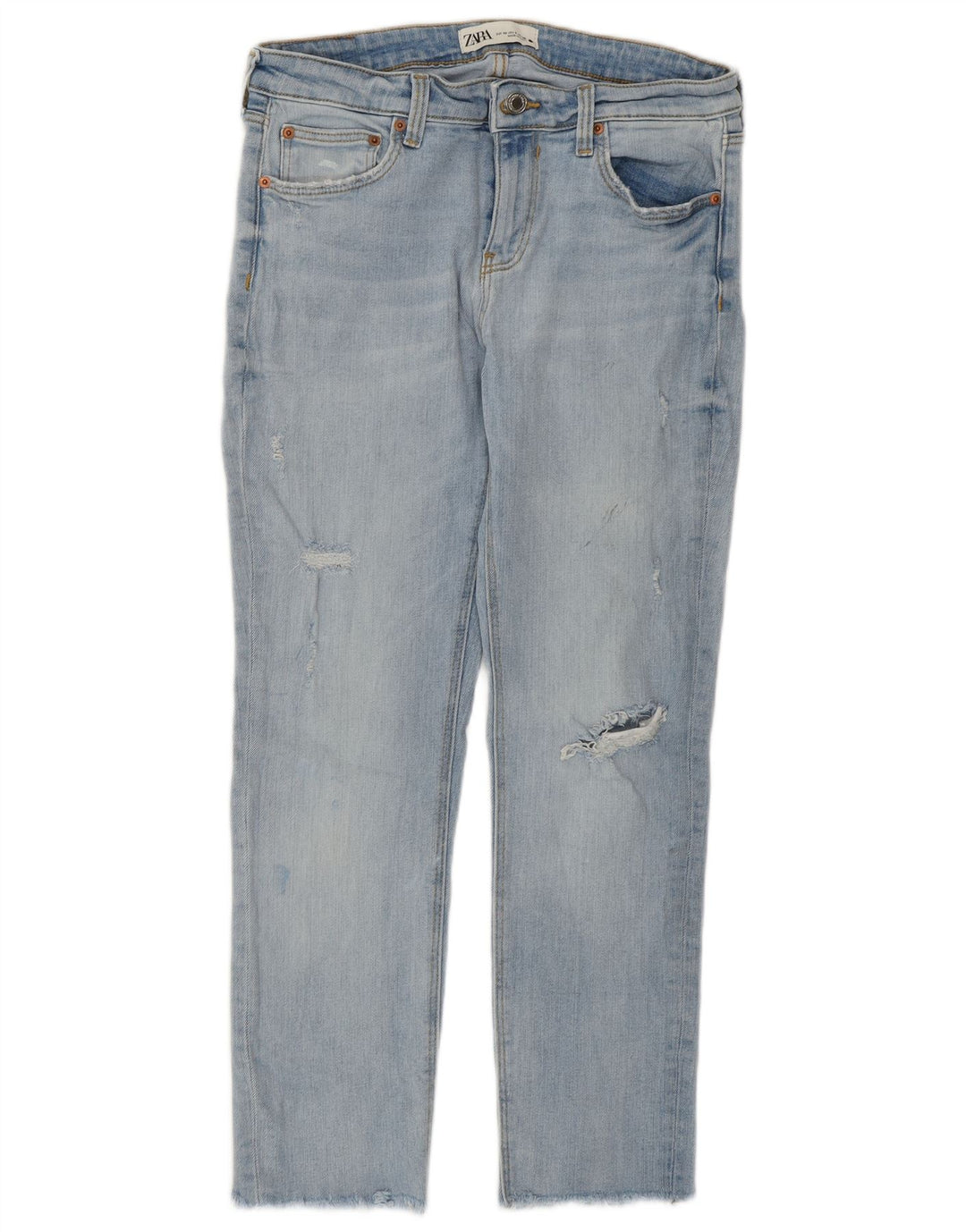 Zara Damen Distressed-Cropped-Jeans EU 40 Medium W30 L25 Blaue Baumwolle