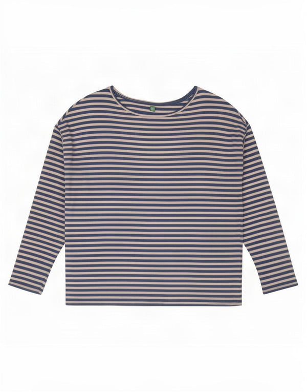 Benetton Womens Top Long Sleeve UK 14 Large Blue Pinstripe