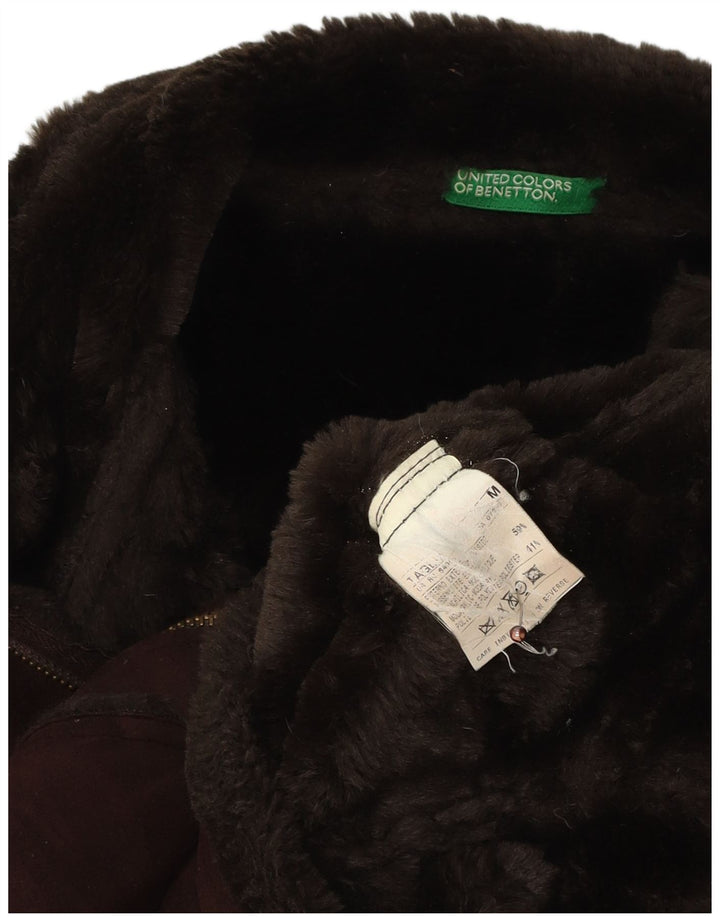 BENETTON Damen Sherpa-Jacke UK 14 Mittelbraunes Acryl