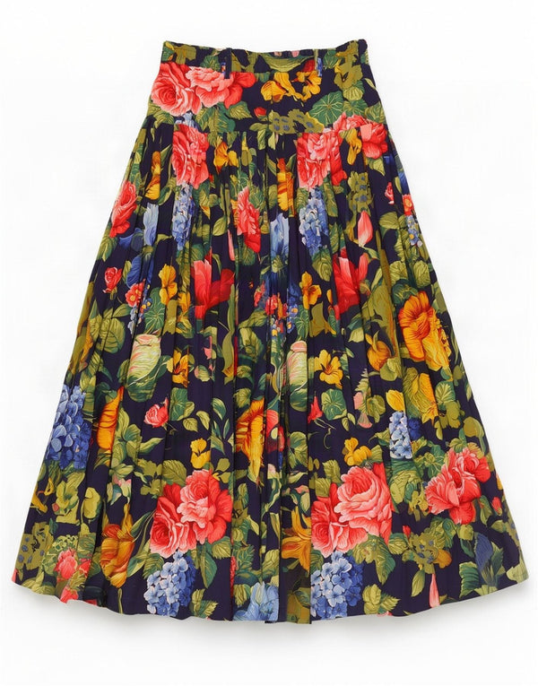 Oilily Damen-Maxirock mit Falten, Größe L, W30, mehrfarbig, Blumenmuster, Viskose