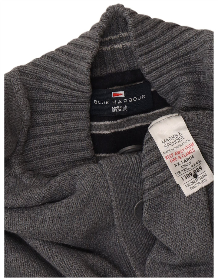 Marks & Spencer Herren Blauer Harbour-Pullover mit Knopfkragen, 2XL, Grau