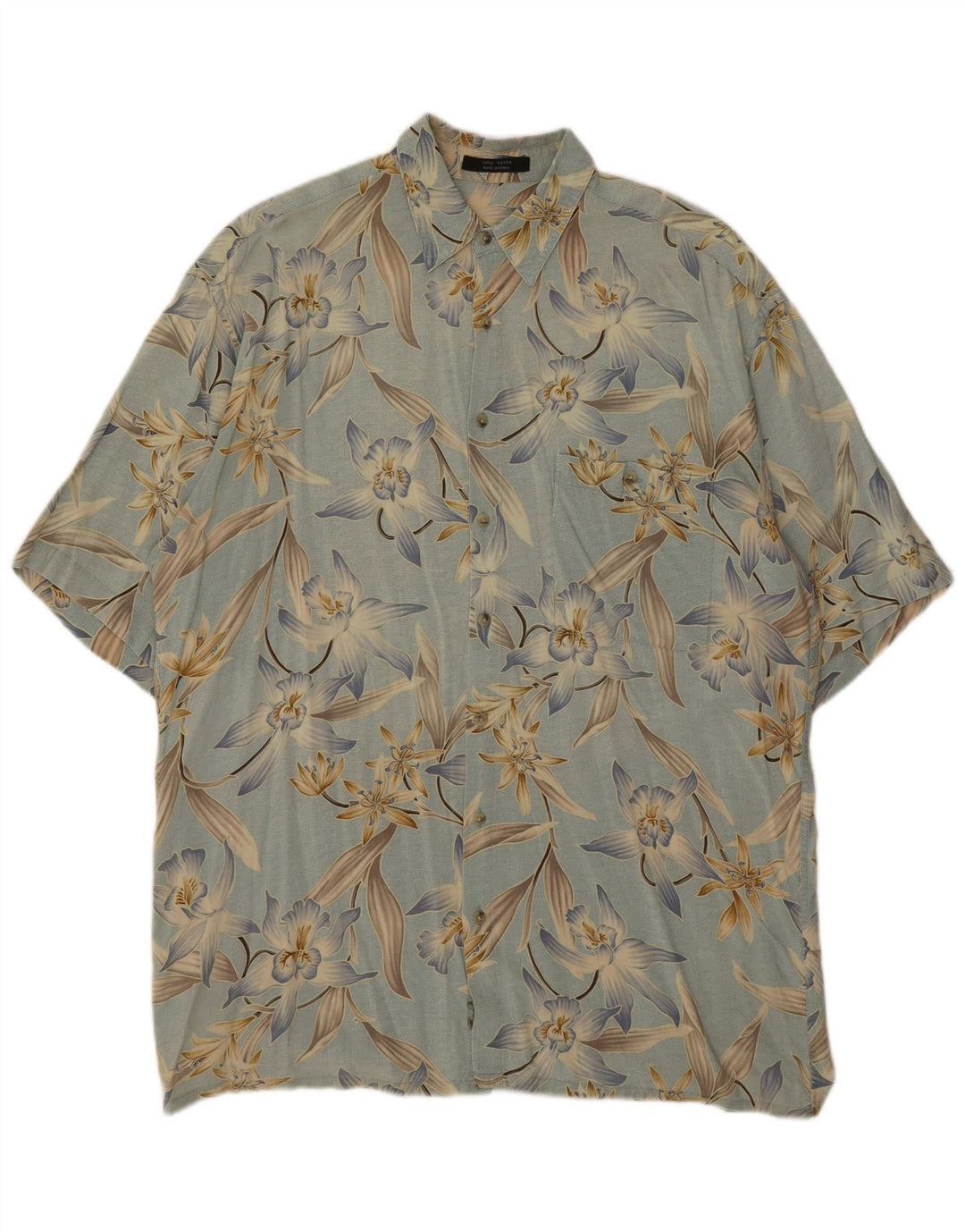 Vintage Herren Kurzarmhemd Großes blaues Blumen-Rayon