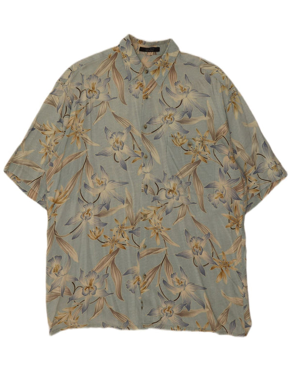 Vintage Herren Kurzarmhemd Großes blaues Blumen-Rayon