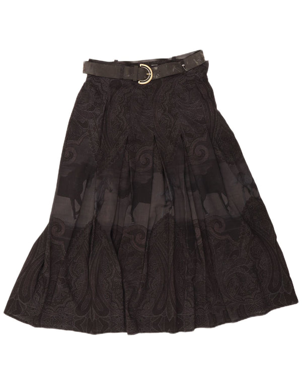 Vintage Damen High Waist Flared Rock IT 46 Large W28 Schwarz Paisley