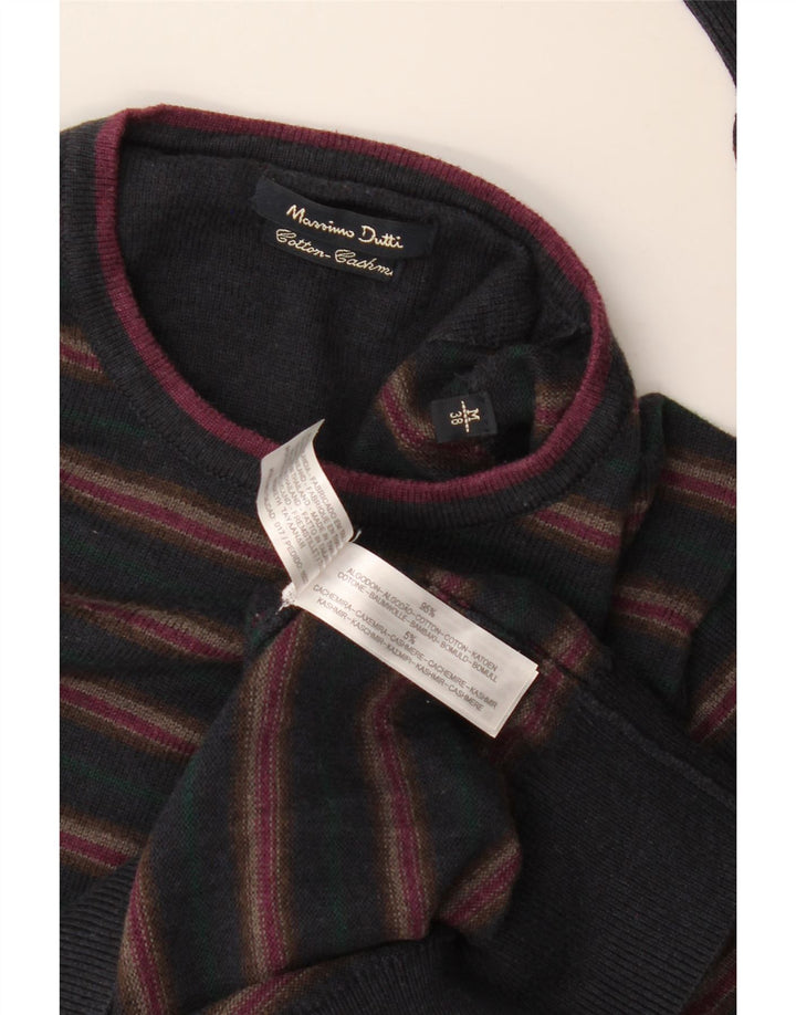 Massimo Dutti Herren-Pullover mit Rundhalsausschnitt, EU 38, mittelmarineblau gestreift