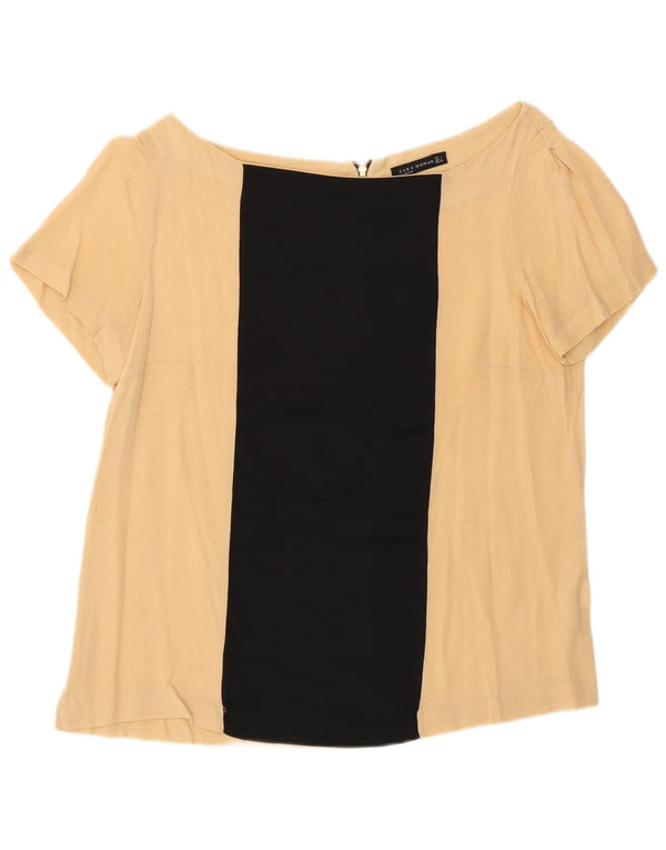 Zara Damen-Blusenoberteil, UK-Größe 46, Größe L, beige, Colourblock-Viskose