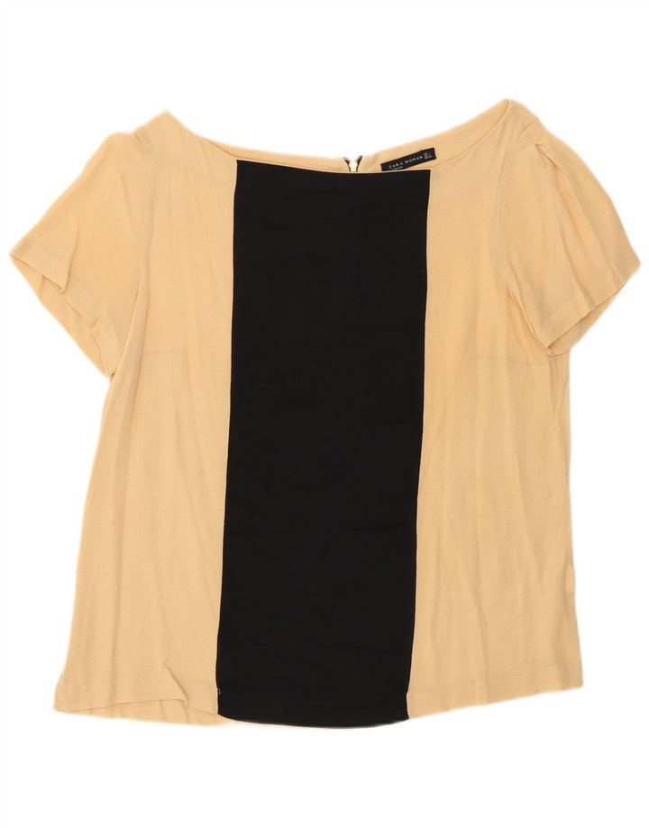 Zara Damen-Blusenoberteil, UK-Größe 46, Größe L, beige, Colourblock-Viskose