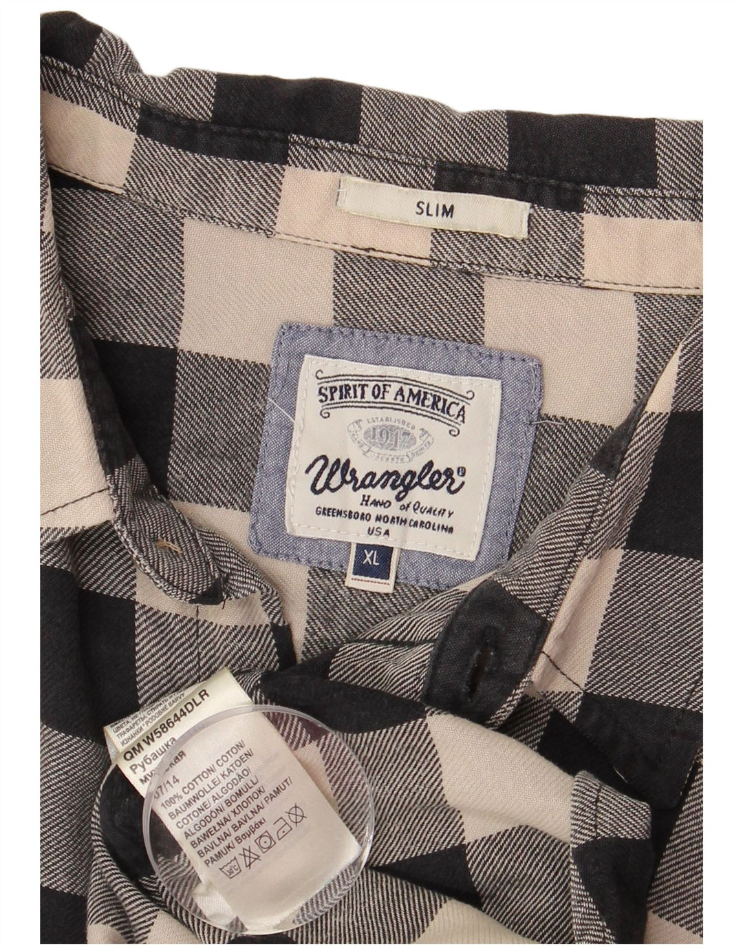 WRANGLER Slim Flanellhemd für Herren, XL, schwarz, Gingham-Baumwolle