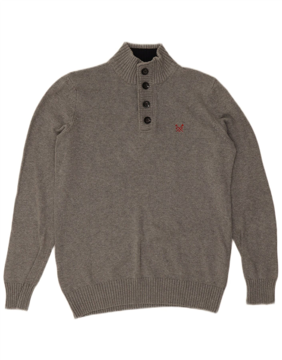 Crew Clothing Herren-Pullover mit Knopfkragen, Größe L, aus grauer Baumwolle