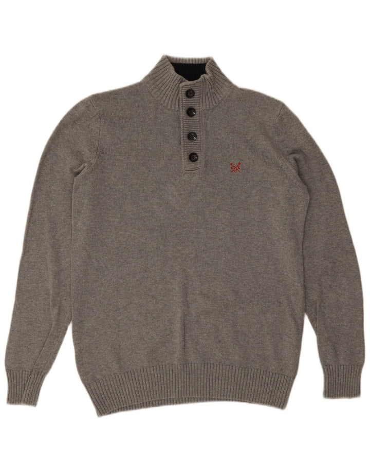 Crew Clothing Herren-Pullover mit Knopfkragen, Größe L, aus grauer Baumwolle