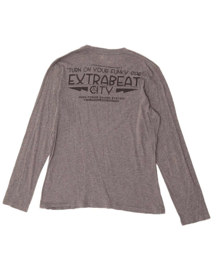 Benetton Herren Grafik-Oberteil, langärmelig, mittelgraue Baumwolle