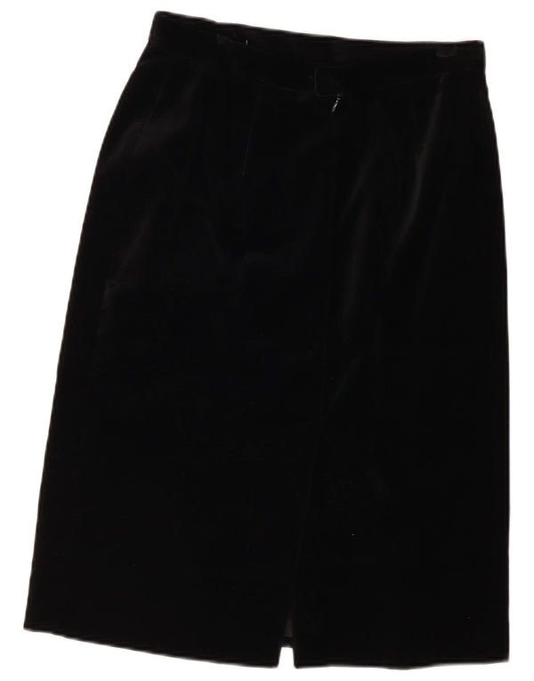 Vintage Damen Samt Gerader Rock IT 44 Medium W28 Schwarze Baumwolle