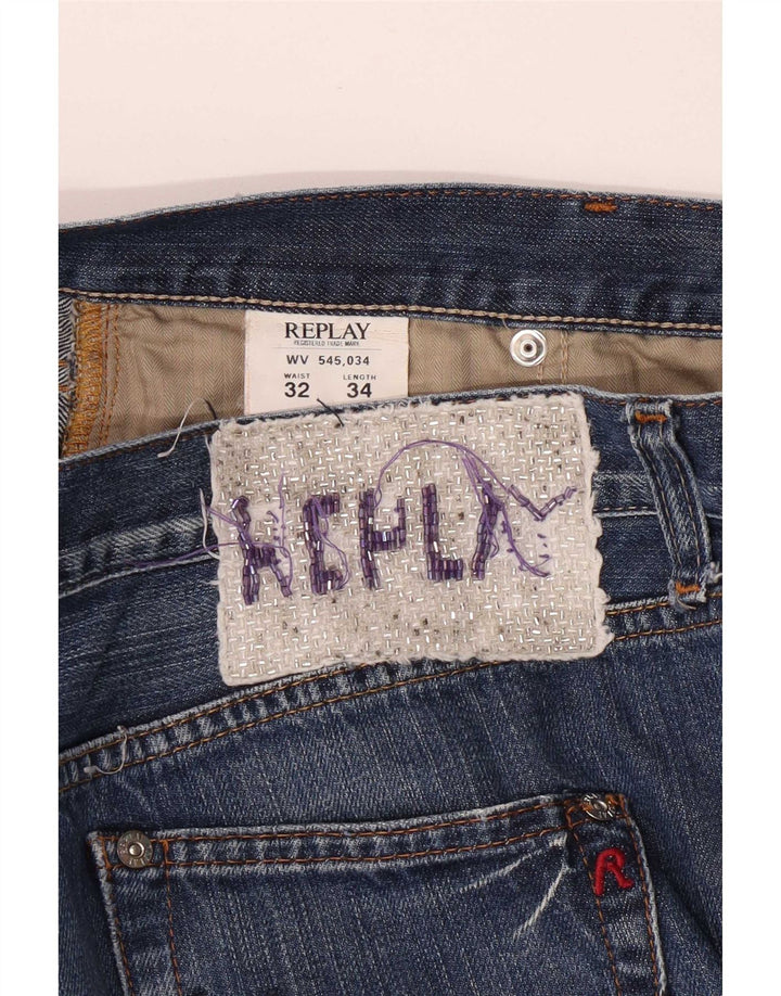 Replay Damen Straight Jeans W32 L34 Blaue Baumwolle