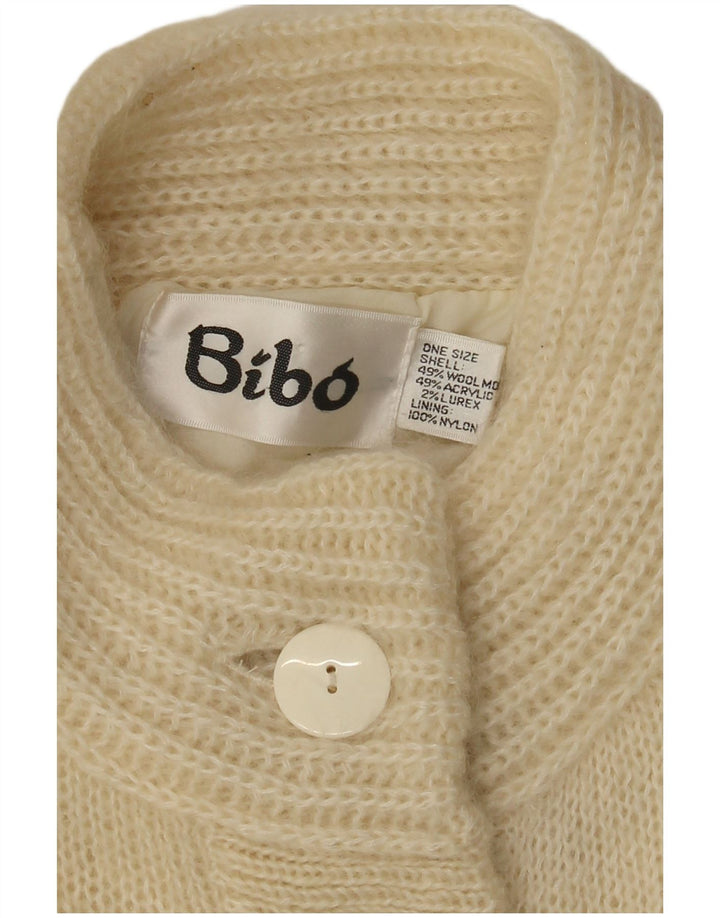 BIBO Damen-Cardigan-Pullover, Einheitsgröße, cremefarbene, geblümte Wolle