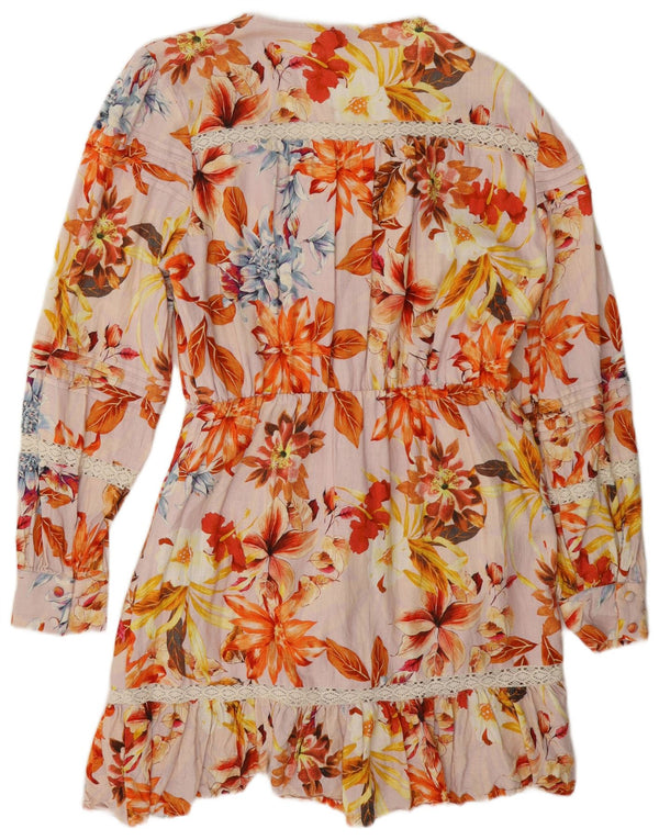 Guess Damen-Stufenkleid UK 12 Mittelmehrfarbige Viskose mit Blumenmuster