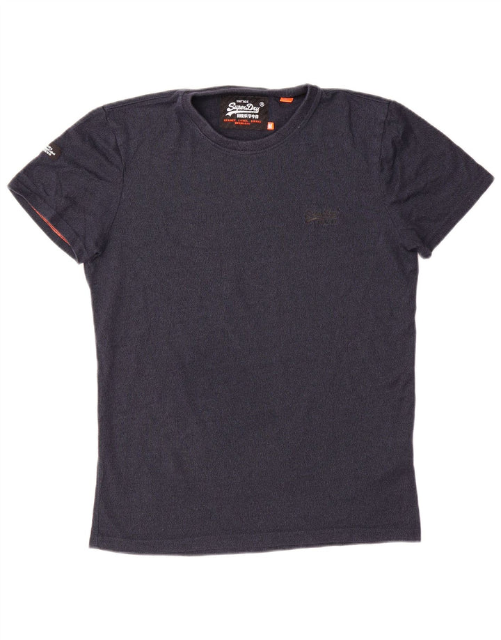 SUPERDRY Herren-T-Shirt-Oberteil aus mittelblauer, gesprenkelter Baumwolle