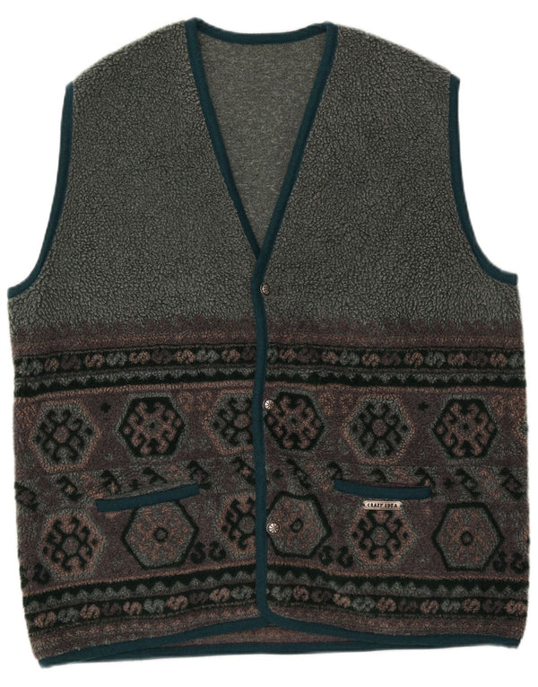 Vintage Herren Fleeceweste UK 42 XL Graues geometrisches Polyester