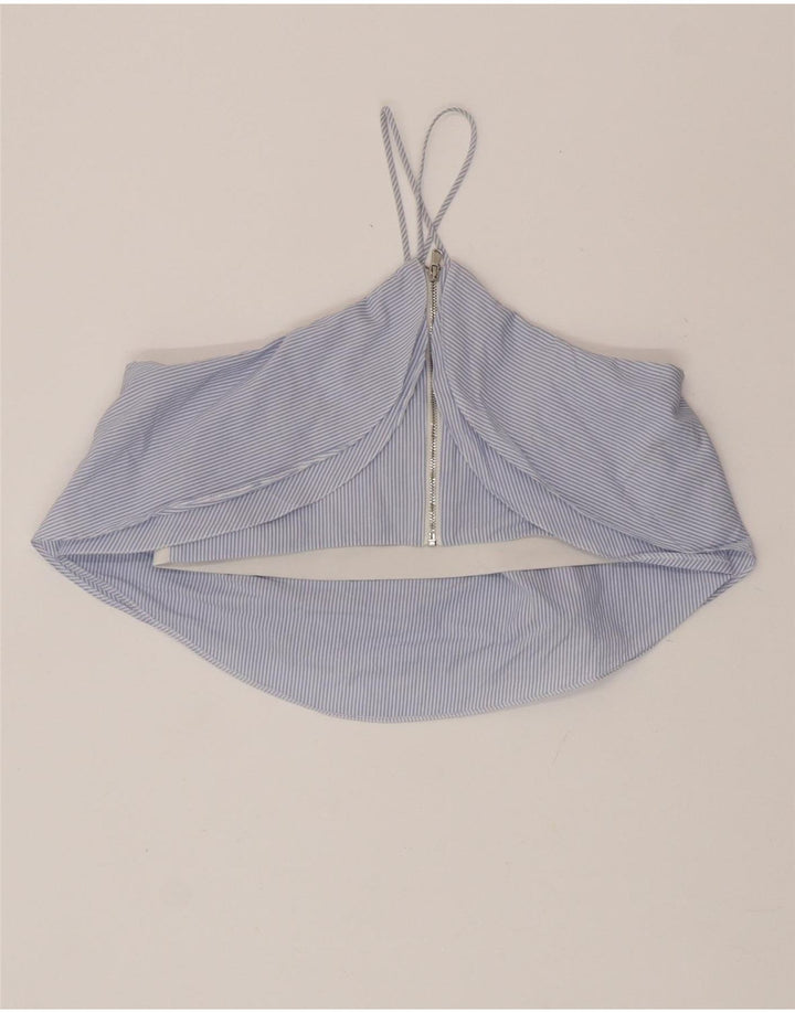 Zara Damen Crop Neckholder Top UK 12 Mittelblau gestreift