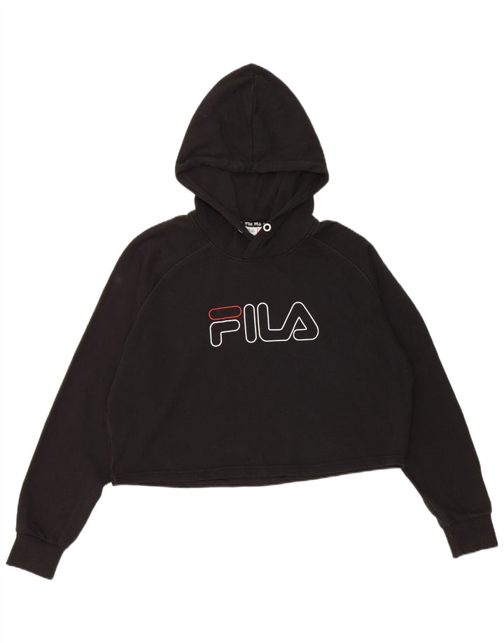 Fila Damen Crop Graphic Übergroßer Kapuzenpullover UK 14 Medium Schwarz
