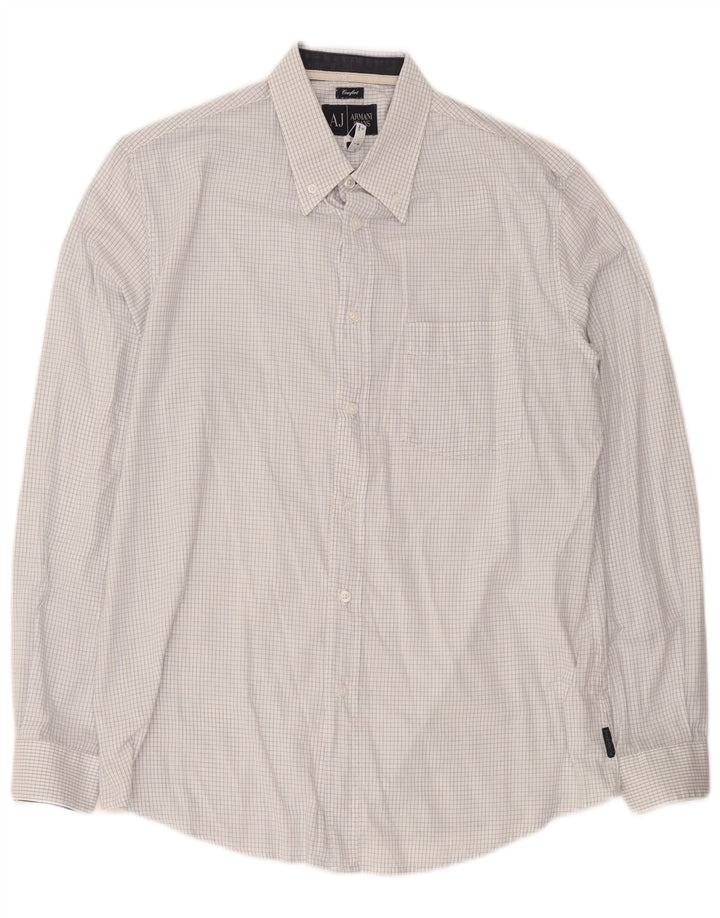 Armani Jeans Herren-Hemd mit bequemer Passform, groß, weiß kariert, Baumwolle