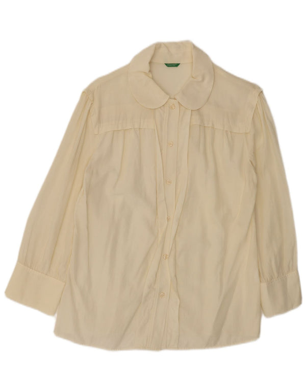 Benetton Damen-Hemdbluse, Gr. 44, groß, gebrochenes Weiß