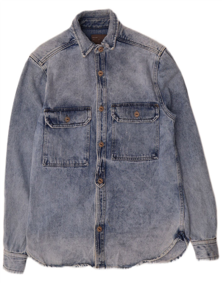 Zara Herren-Jeanshemd mit normaler Passform, kleine blaue Baumwolle