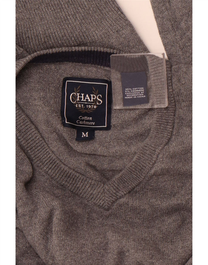 CHAPS Herren-Pullover mit V-Ausschnitt aus mittelgrauer Baumwolle