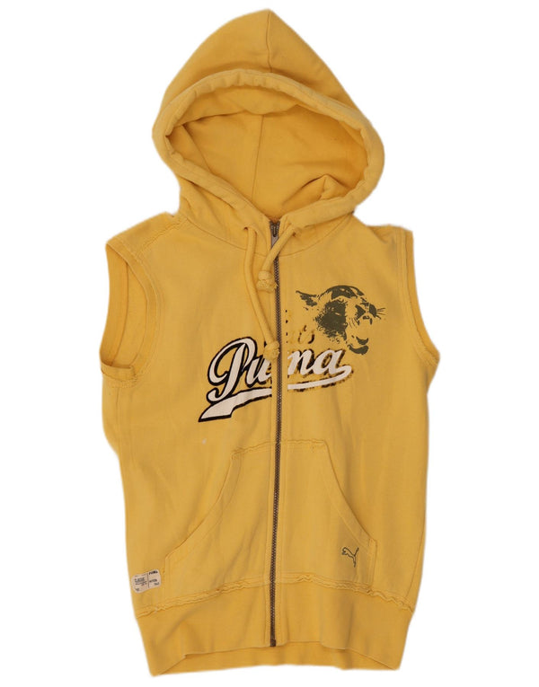 Puma Womens Graphic Sleeveless Zip Hoodie Sweater UK 8 Small Yellow Cotton