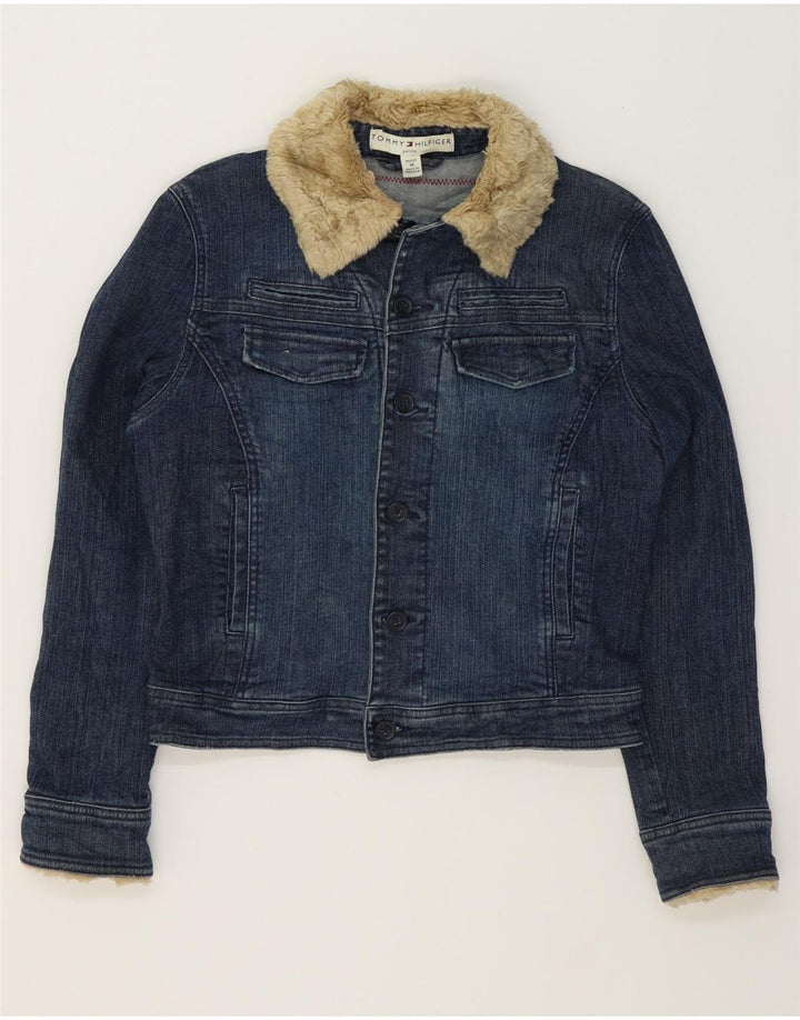 TOMMY HILFIGER Womens Petite Crop Denim Jacket UK 14 Medium Blue Floral Vintage Tommy Hilfiger and Second-Hand Tommy Hilfiger from Messina Hembry 