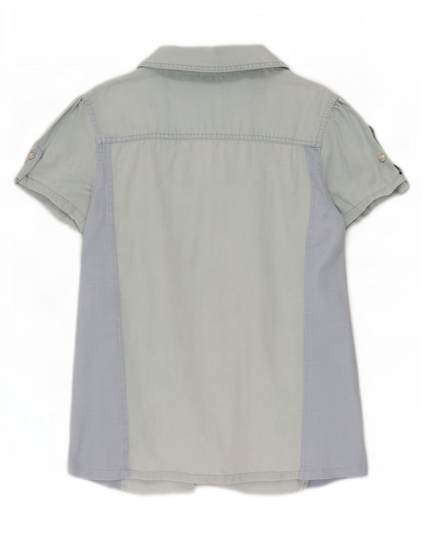 Guess Damen Kurzarm-Jeanshemd UK 12 Mittelblaues Tencel