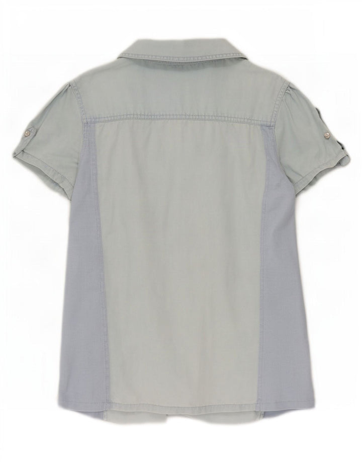 Guess Damen Kurzarm-Jeanshemd UK 12 Mittelblaues Tencel