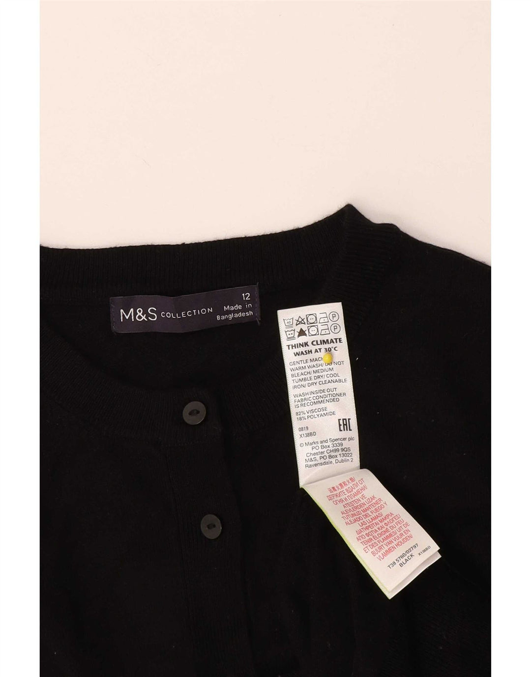 Marks & Spencer Damen Crop Cardigan Pullover UK 12 Mittelschwarze Viskose
