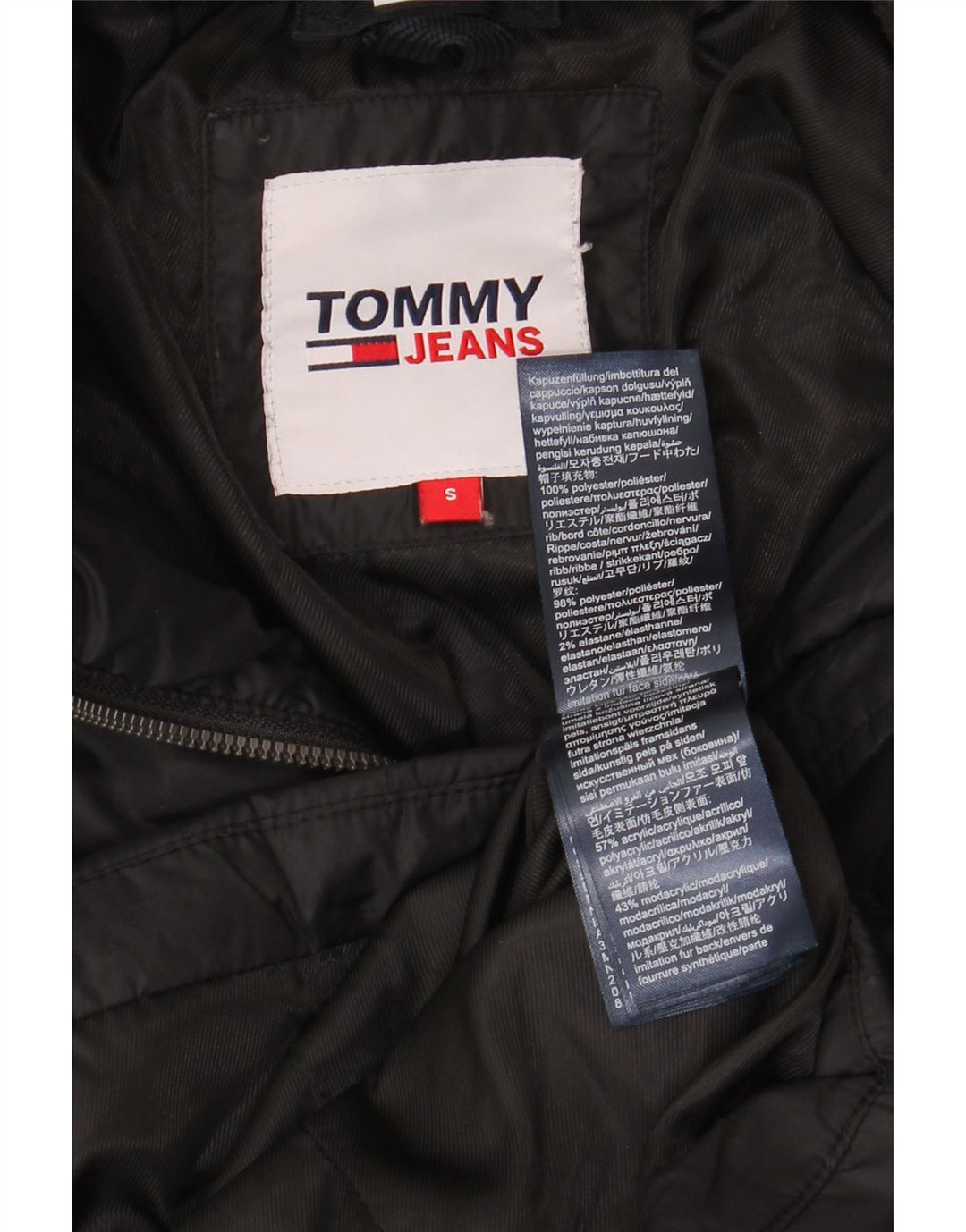 Tommy Hilfiger Wattierter Damenmantel mit Kapuze, UK 10, Größe S, Schwarz, Polyester