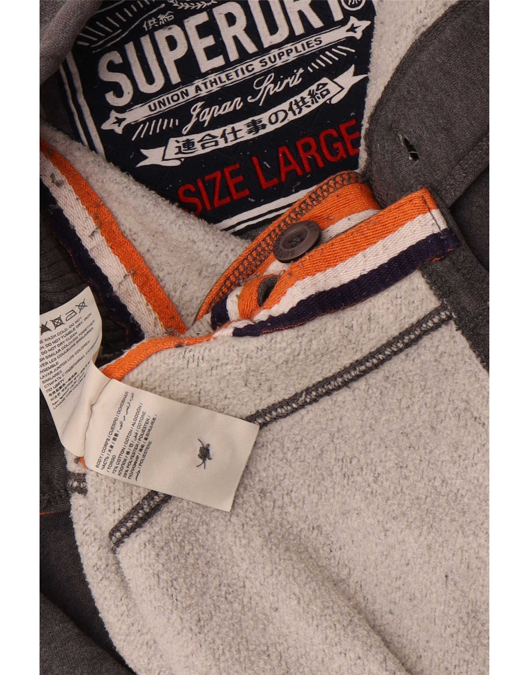 Superdry Herren-Sweatshirt mit grafischem Knopfkragen, Größe L, aus grauer Baumwolle