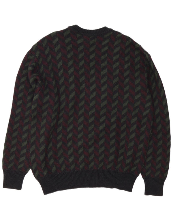 Vintage Herren Pullover mit Rundhalsausschnitt IT 54 XL Schwarz Geometrisch