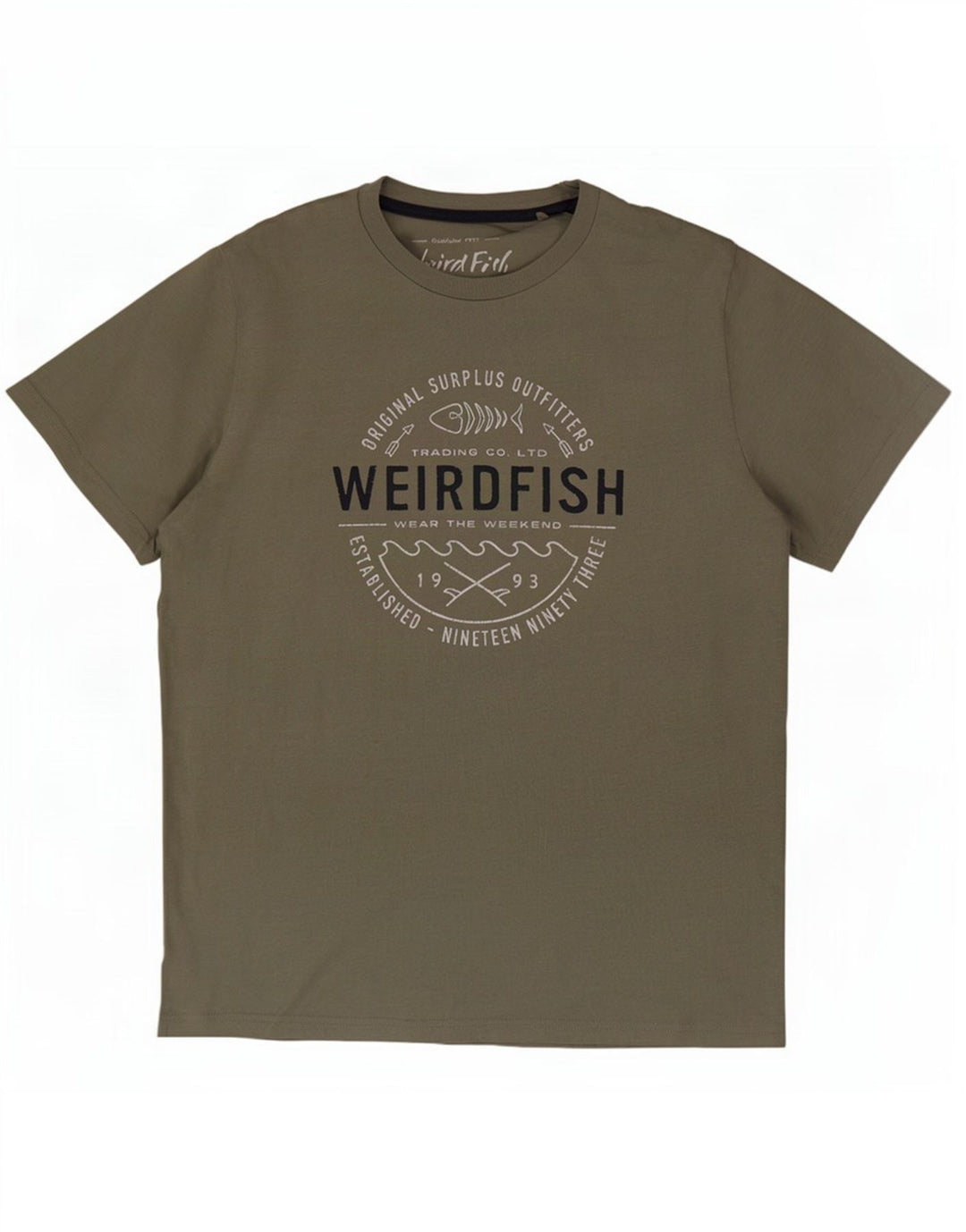 Weird Fish Herren-T-Shirt mit Grafik, Größe L, Khaki, Baumwolle