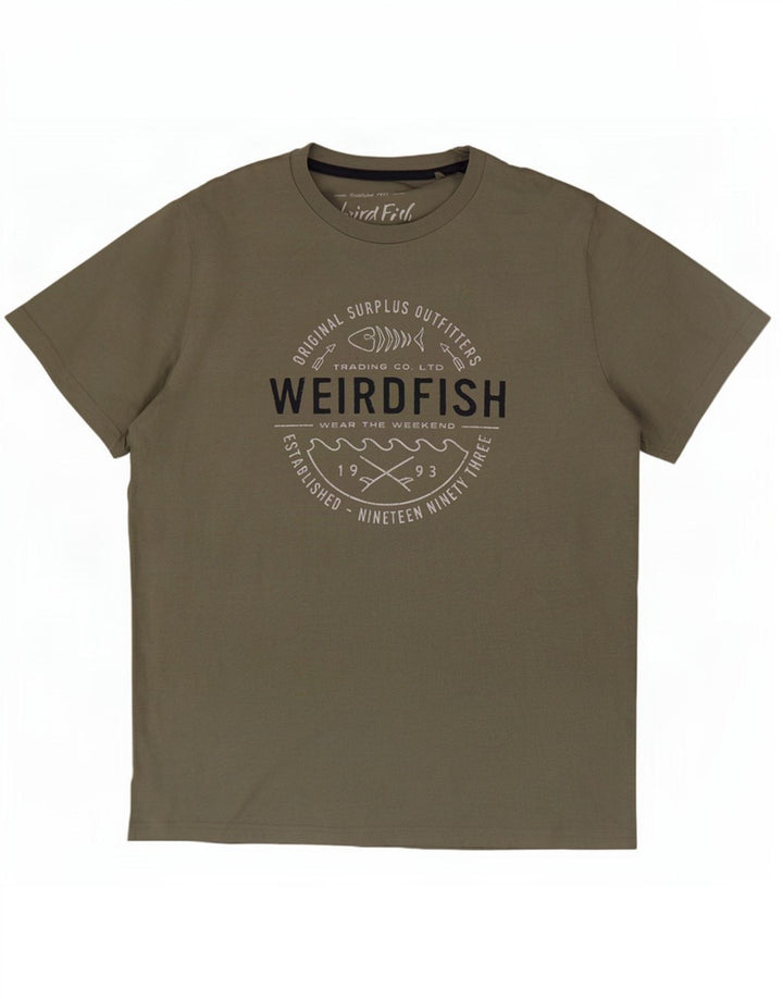 Weird Fish Herren-T-Shirt mit Grafik, Größe L, Khaki, Baumwolle