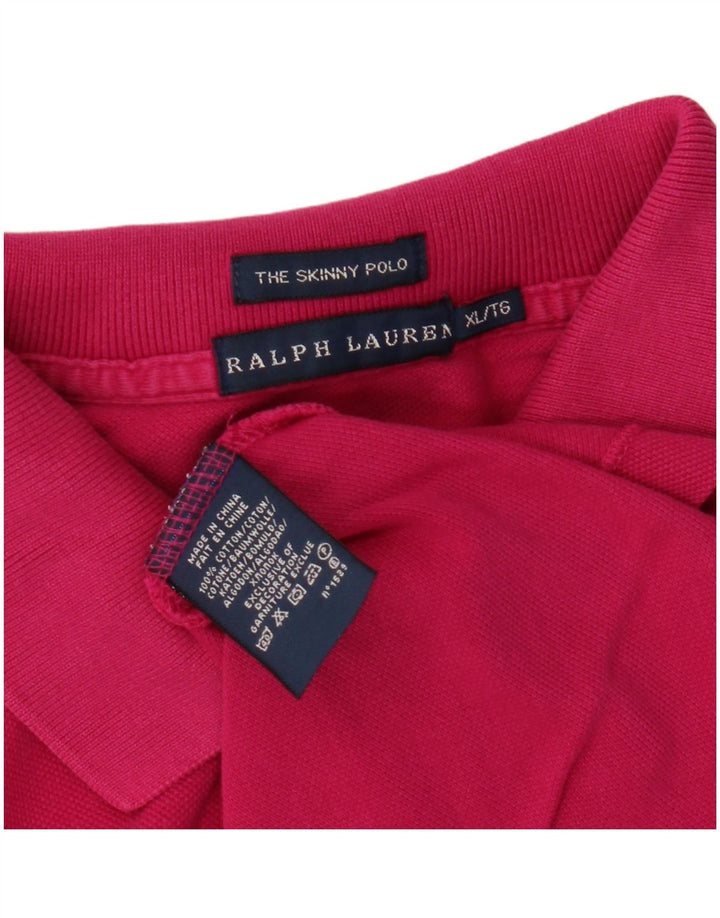 RALPH LAUREN Damen Skinny Poloshirt UK 18 XL Rosa Baumwolle