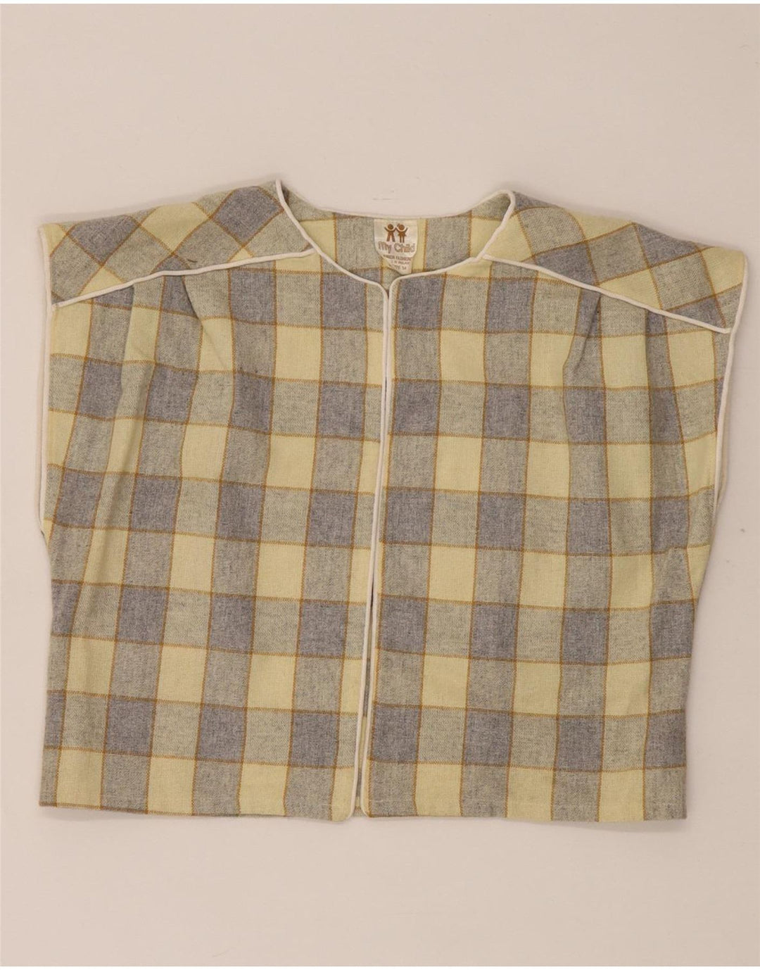 Vintage Damen übergroße Crop-Shirt-Bluse EU 34 XS gelb kariert
