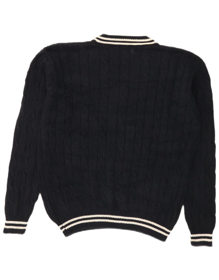 Charro Herren-Pullover mit V-Ausschnitt, mittelblau, gestreift, Baumwolle