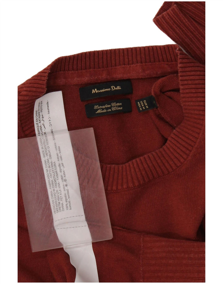 Massimo Dutti Herren-Pullover mit Rundhalsausschnitt, mittelgroße burgunderfarbene Baumwolle