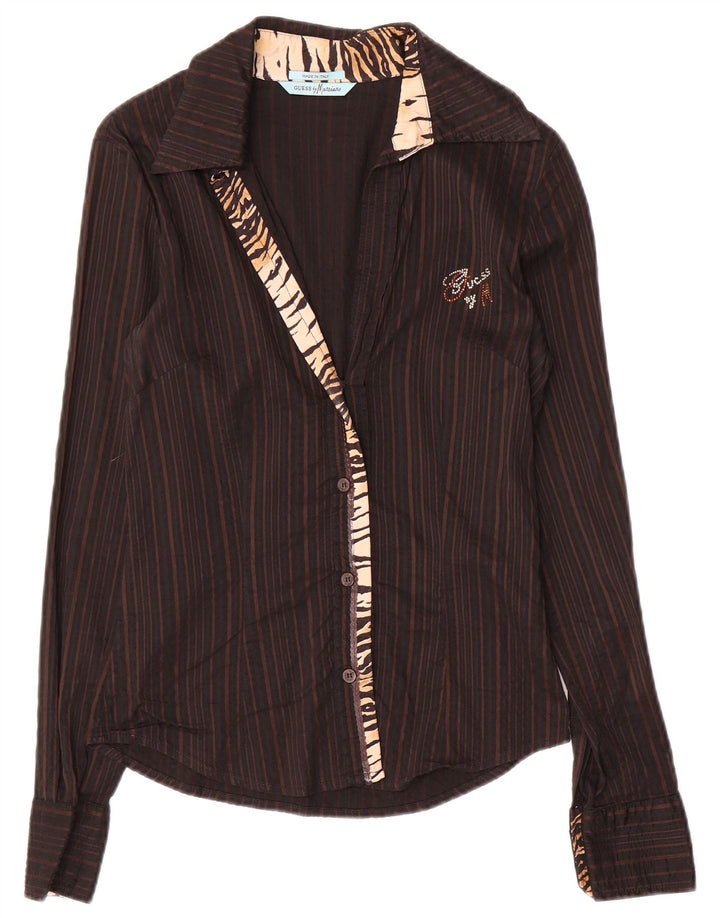 Guess By Marciano Damen Hemd IT 42 Mittelbraun gestreift