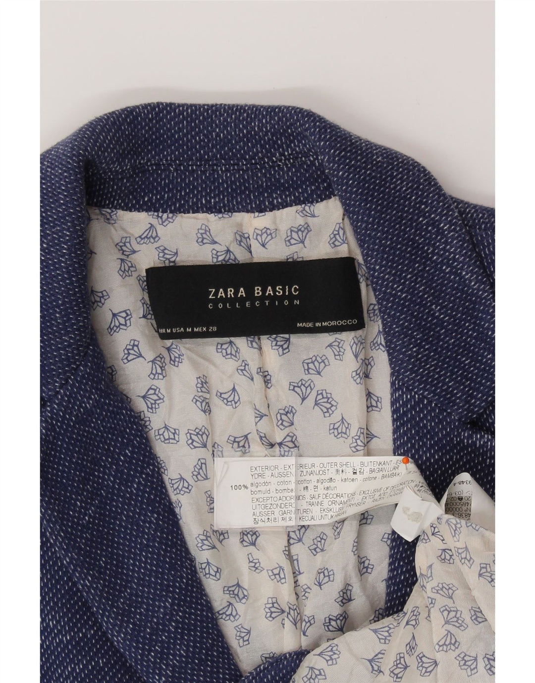 ZARA Womens 1 Button Blazer Jacket UK 12 Medium Navy Blue Cotton Vintage Zara and Second-Hand Zara from Messina Hembry 