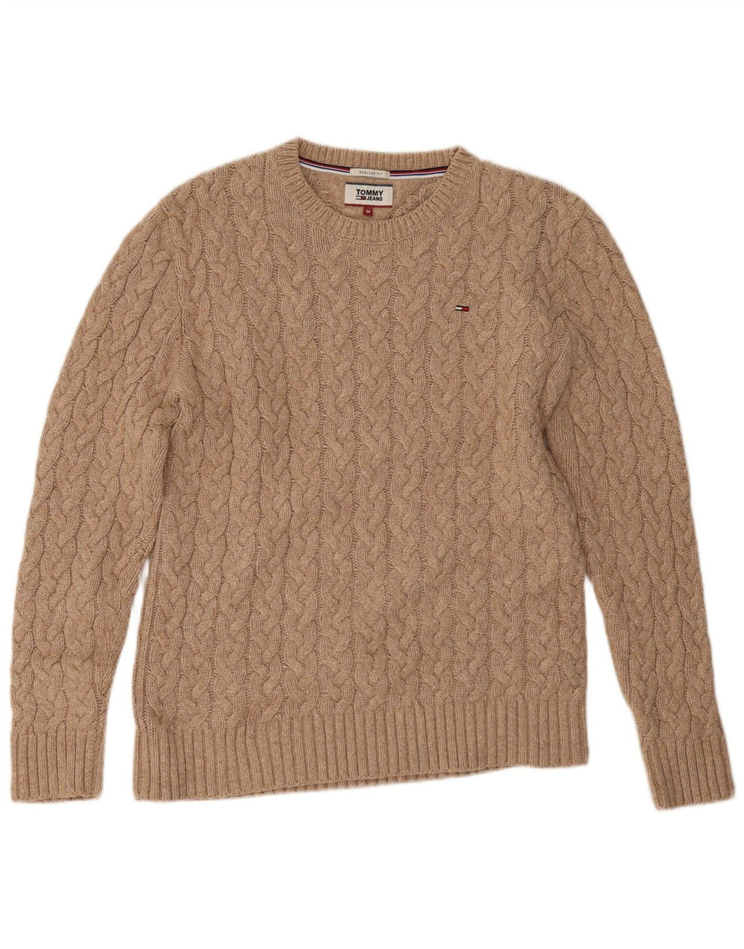 Tommy Hilfiger Herren-Pullover mit normaler Passform und Rundhalsausschnitt in Mittelbeige