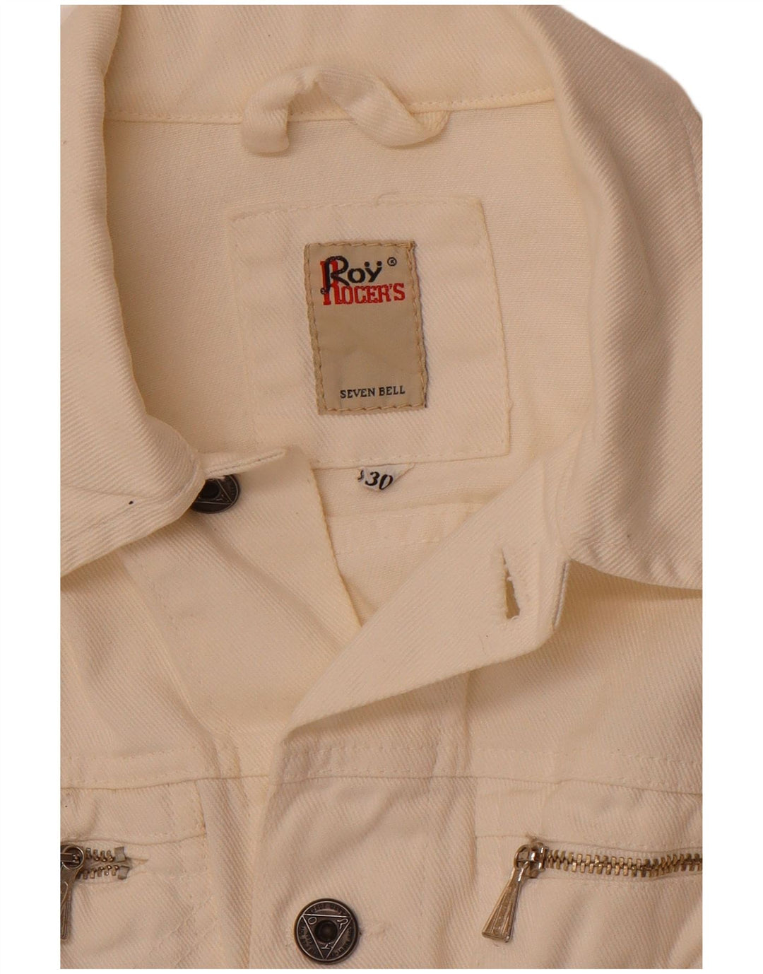 ROY ROGERS Womens Crop Denim Jacket UK 10 Small Off White