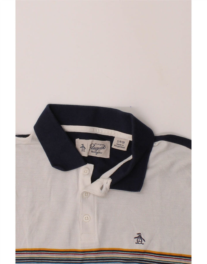 PENGUIN Mens Polo Shirt Small Navy Blue Colourblock Cotton Vintage Penguin and Second-Hand Penguin from Messina Hembry 
