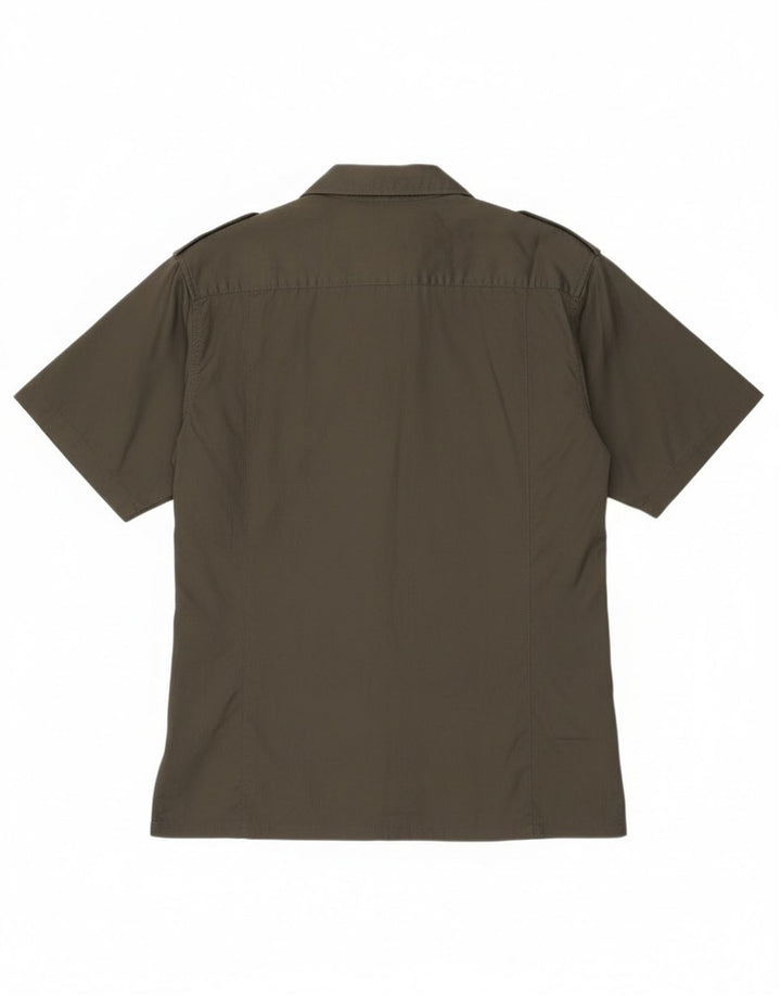 ESSE EMME Herren-Militär-Kurzarmhemd aus mittlerer Khaki-Baumwolle